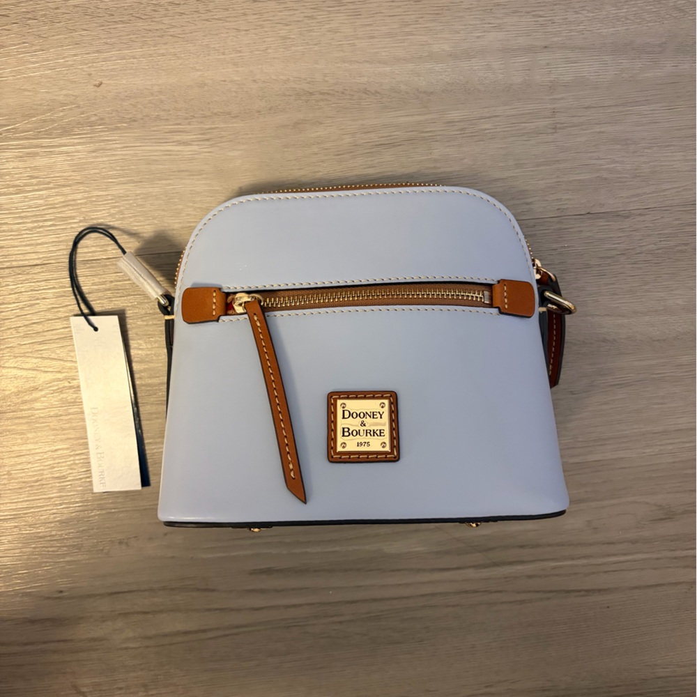 Dooney & Bourke Light Blue Crossbody with Tan Trim